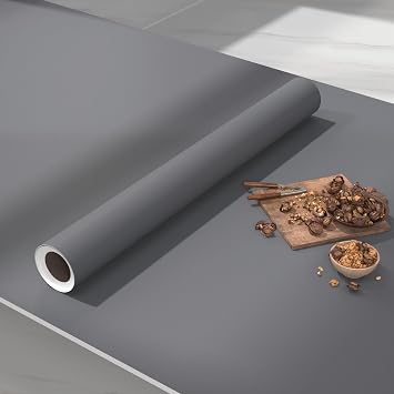 VIOPVERY Contact Paper 15.7"x197" Solid Grey Wallpaper Peel and Stick Wall Paper Waterproof Easily Removable Self-Adhesive Film Wall Covering for Kitchen Countertop and Cabinet Shelf Liner Decorative...