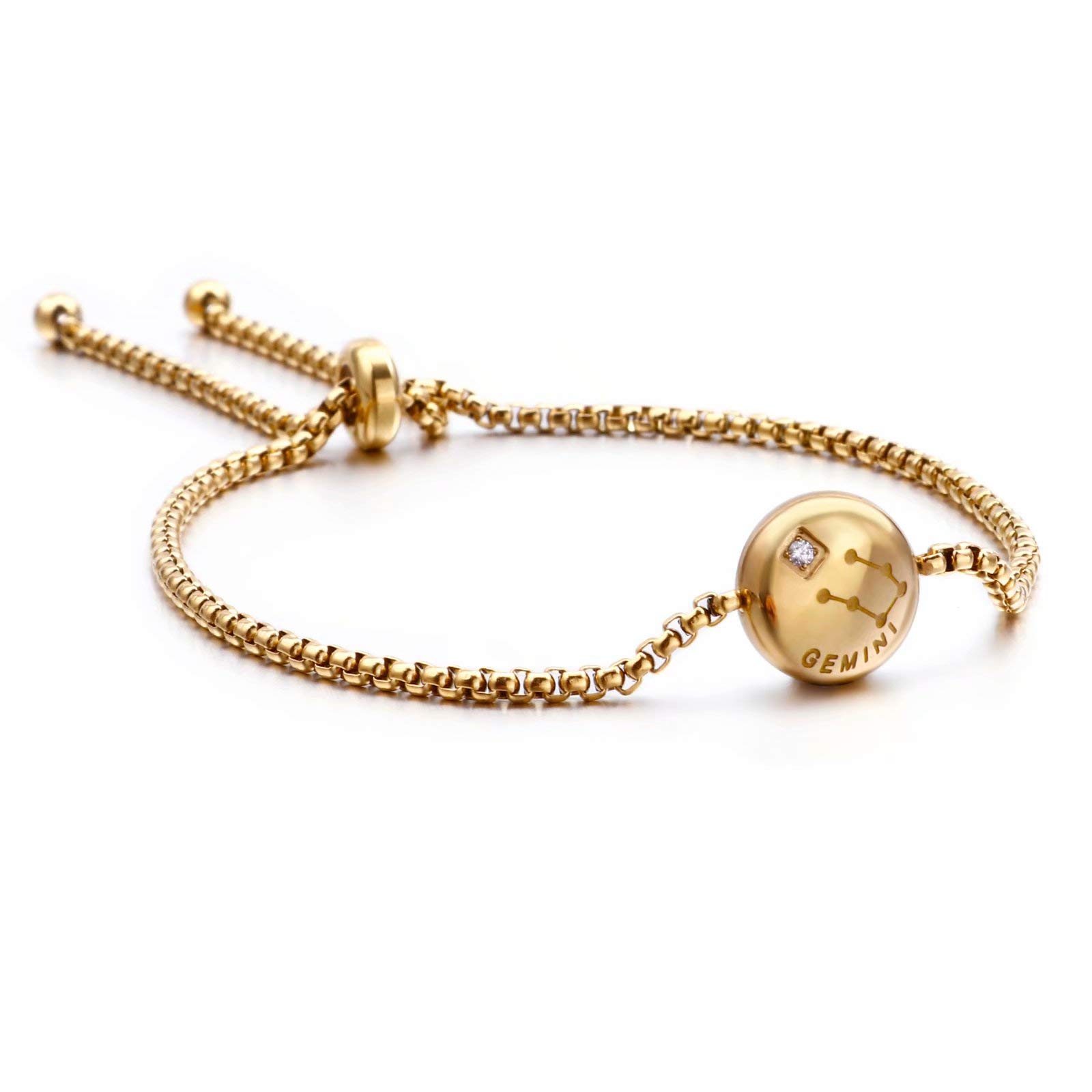 QingsGolden Zodiac Sign Bracelet Charm Adjustable Constellation Bracelet
