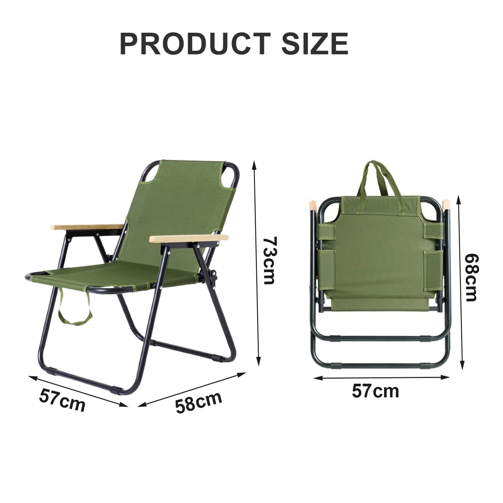 Chaise Camping Pliante, Fauteuil Pliant Camping avec Accoudoirs en Bois, Chaise de Peche pour Balcon, Pêche, Pique-Nique et Randonnée (Vert)