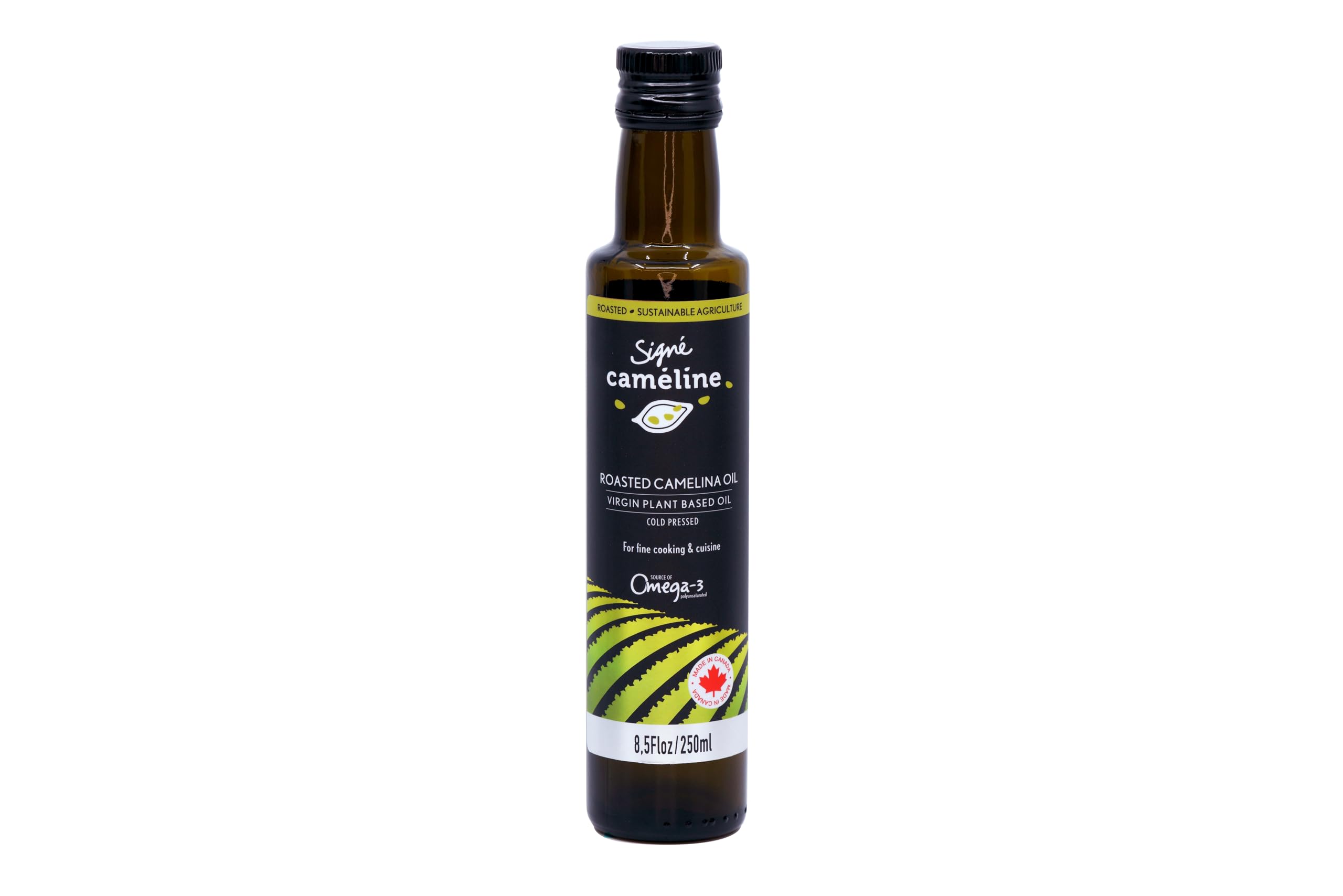 Cold-Pressed Roasted Camelina Oil, 250mL by Signé Caméline | High Smoke Point 475°F | Rich in Omega-3 | Notes of Roasted Hazelnuts and Sesame |