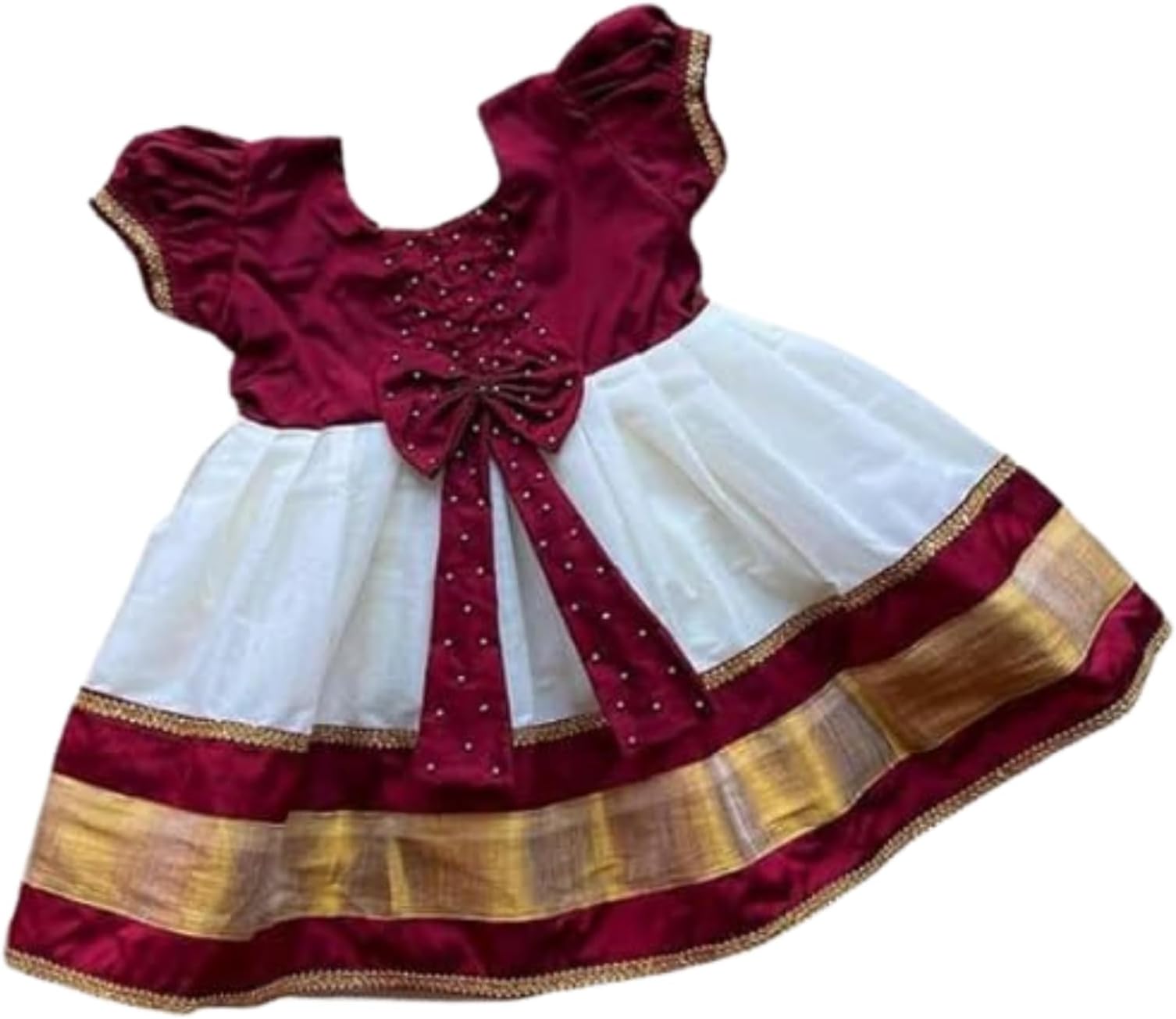 Baby-Girl's Cotton Silk Fit and Flare Midi pattu Pavadai for Kids