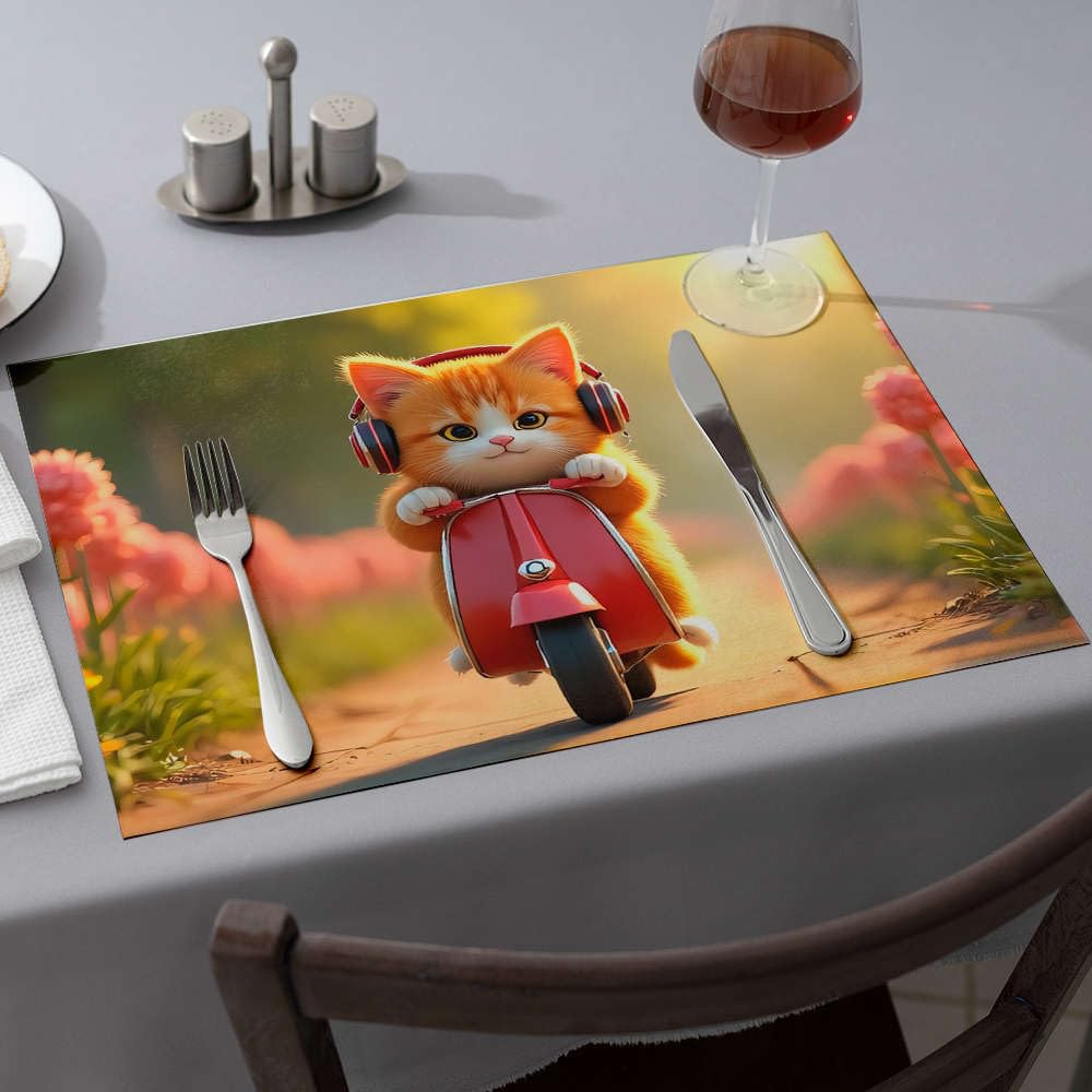 Sets de table rustiques chaton pour repas en famille | Tapis de comptoir déco de jardin