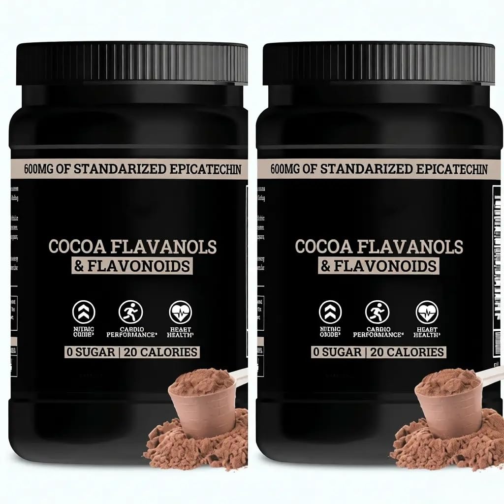 2PCS,Polvo de cacao Flavanol, para recuperación muscular | Apoya la energía natural del cuerpo y los procesos de recuperación con bienestar diario y apoyo antioxidante