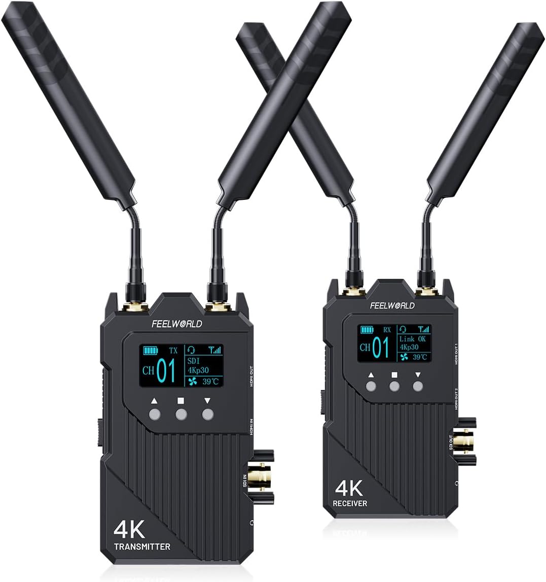 FEELWORLD WT1S 4K Wireless Video Transmission System SDI Dual HDMI with 1000ft Transmission Distance 0.08s Low Latency Full Duplex Intercom Live Streaming