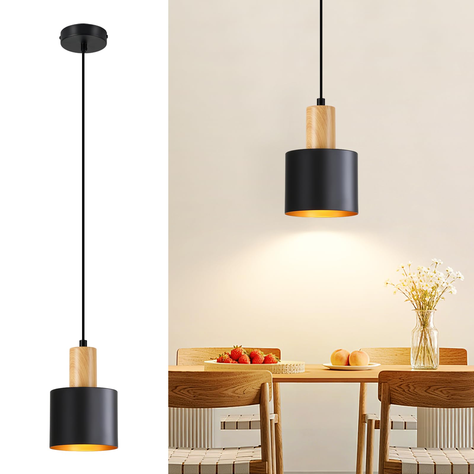 Retro Lampa Wisząca E27 Czarna - Podwieszany Wiszący żyrandol do Stółu jadalni sypialni Kuchni Wyspy, bez Żarówki
