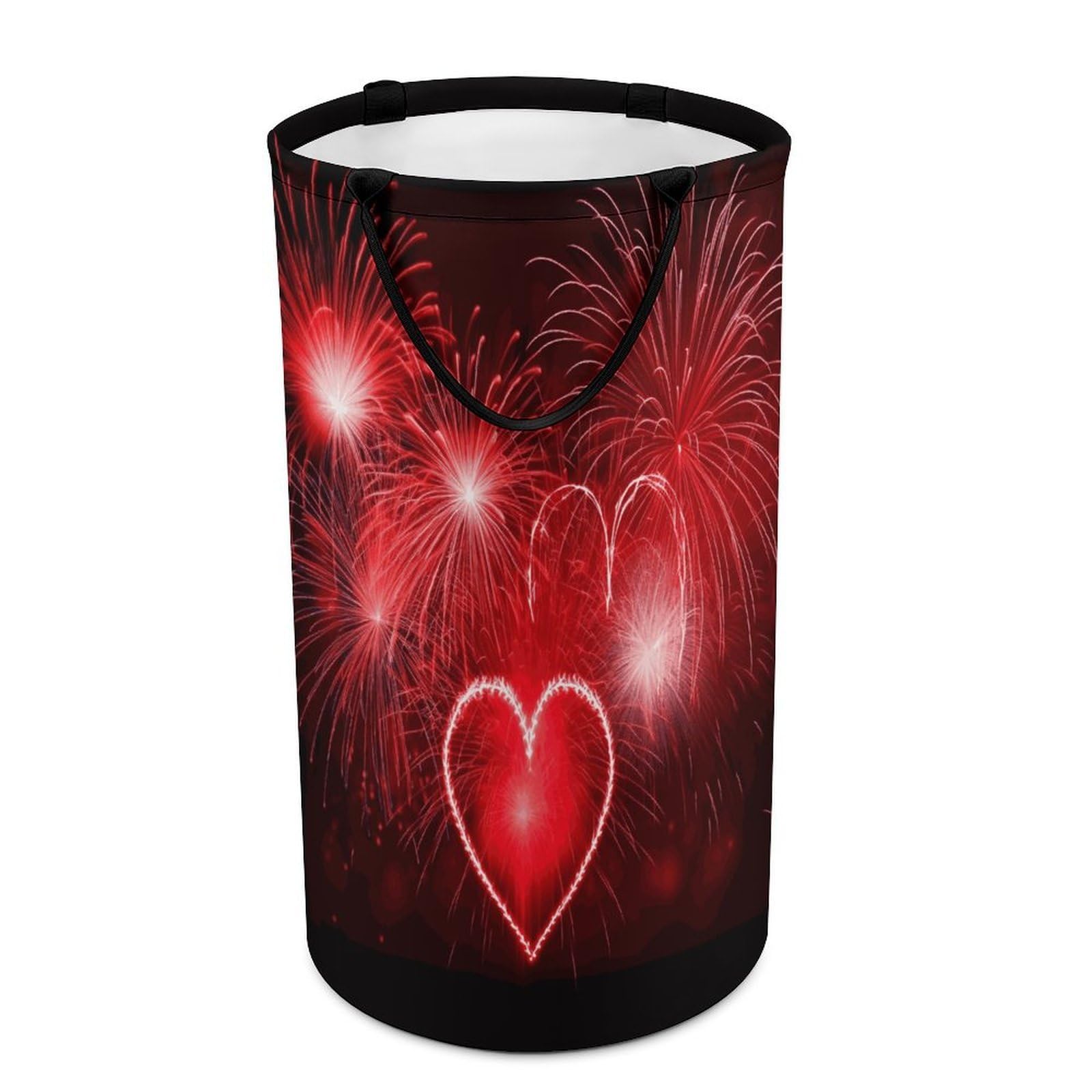 Red Hearts Fireworks - Cesta grande para ropa sucia, cesta de almacenamiento para asas de fácil transporte, cesta grande con asas, cubo de almacenamiento de ropa, organizador de juguetes para baño