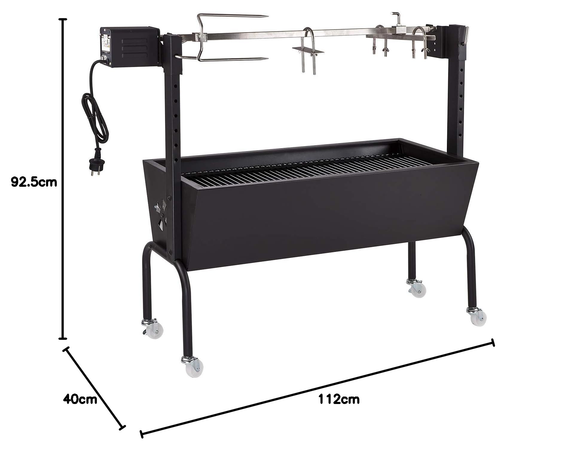 DEMA Spanferkelgrill Normandie – Lammgrill, BBQ Grill, Grillwagen, Spießgrill – 85 cm, mit Motor, robust, langlebig – für Spanferkel, Lamm, Outdoor