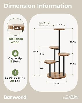 Bamworld Plant Stand Indoor Wood Plant Stand 4 Tier Brown