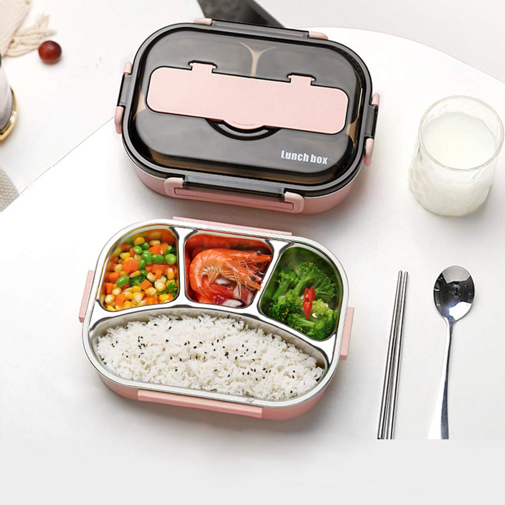 amropi Scatole Bento Lunch Box Acciaio Inossidabile Contenitori 2/3/4/5 Scomparto Dispensa con Bastoncini e Cucchiaio (Rosa, 4 Scomparto)