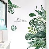 Green Tropical Leaves Wall Decal, MODOWEY Nature Palm Tree Leaf Plants Wall Sticker Art Murals, Wate