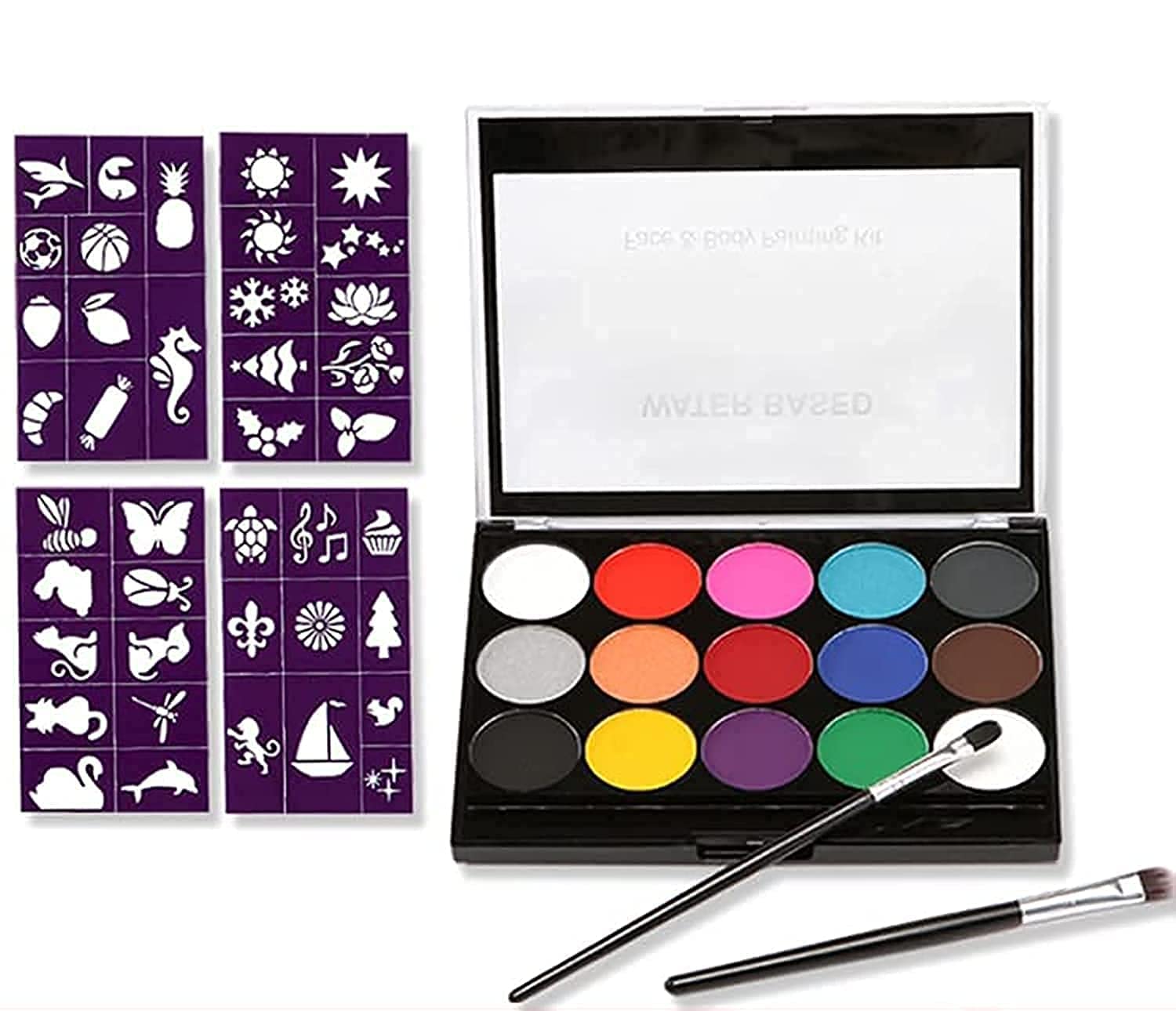 Face Paint Kit, Professional Quality Face & Body Paint, 15 Colors & 2 Brushes Makeup Face Paint Palette Set, Ideal for Halloween Party Face Painting, Cosplay, Thanksgiving, Christmas