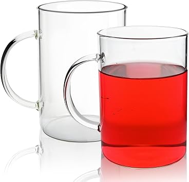 19oz Clear Glass Mugs with Handle for Coffee, Set of 2 | Borosilicate Extra Large Clear Glass Cup with Handle for Coffee Tea Beverage Hot Cold Drinking Glasses wide mouth