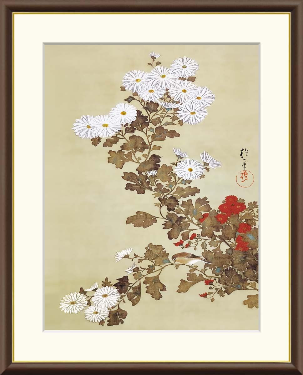 Amazon.co.jp: 菊に小禽図 酒井抱一 49.5× 61㎝ F8 J2-087 額入り