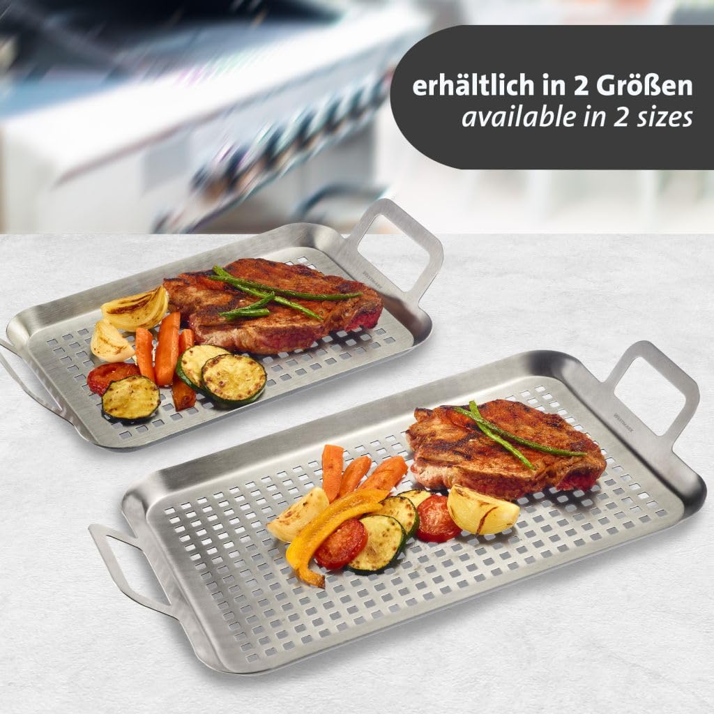 Westmark Poêle grill plate & grande - Pratique pour griller légumes, viandes et autres friandises, durable, passe au lave-vaisselle - Acier inoxydable