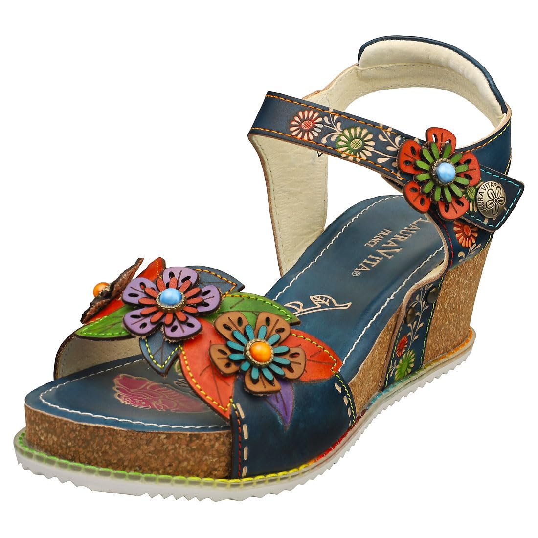 Laura Vita Bonito Womens Walking Sandals in Navy Multicolour