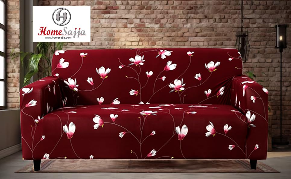 3 Seater Sofa Cover Fully 360* Covered Non-Slip Sticky Elastic Stretchable Sofa Set Slipcover Protector for Living Room, Dinning Room (3 Seater - Maroon Flower - 1PCS)-image-47