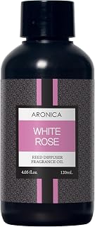 Aronica Reed Diffuser Refill 120ml - White Rose, Home Fragrance Flower Diffuser Oil Sticks, Bulgaria Rose Scent, Flower Aroma Liquid