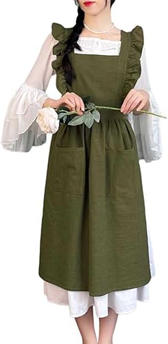 Delantales de cocina para mujer, estilo francés, de algodón, ajustable, con bolsillos, adecuado para hornear, pintar