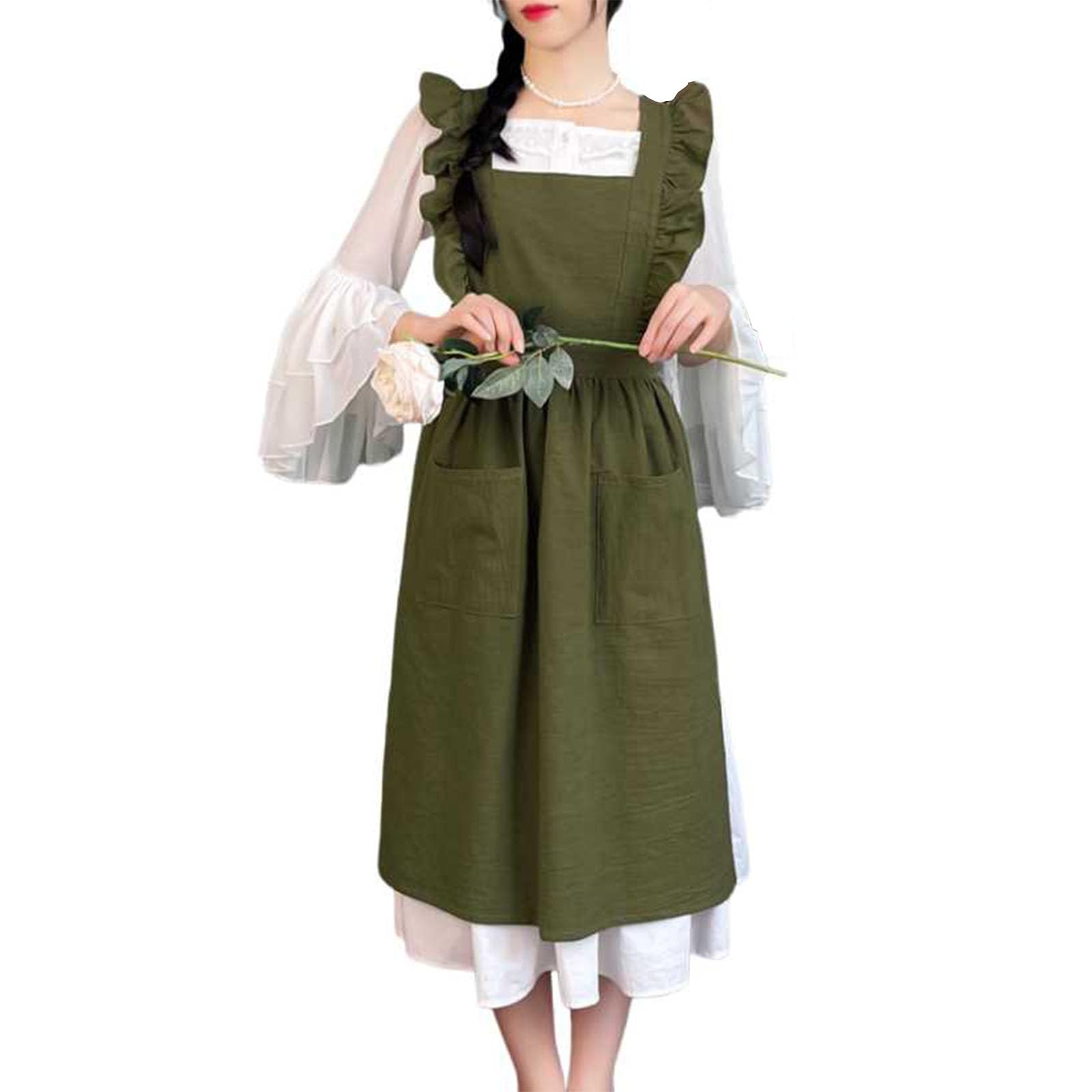 Tablier cuisine femme style français coton réglable anti-taches pour pâtisserie et peinture