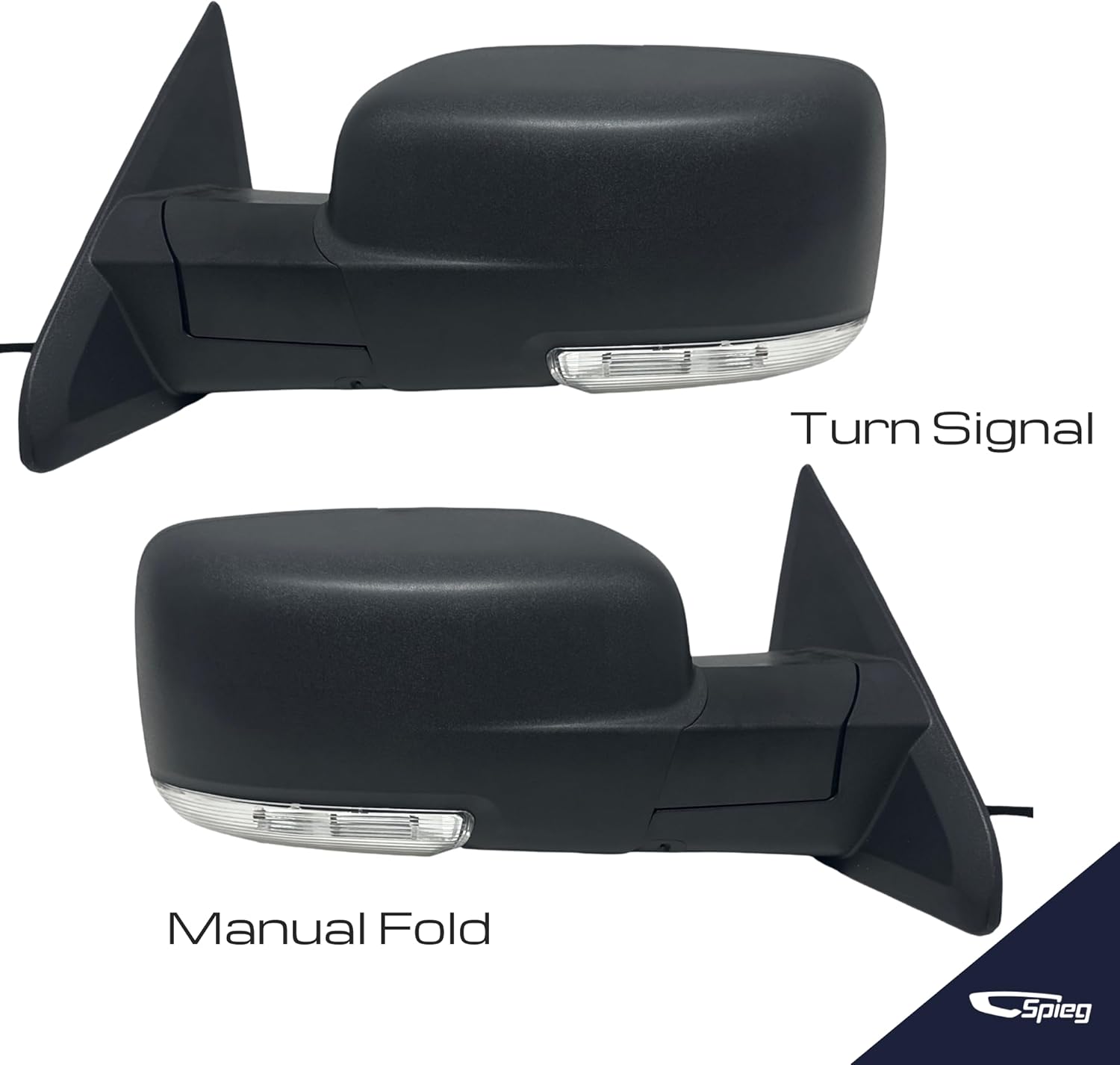 Spieg Side Mirror Set for 2009-2018 RAM 1500 2500 | 2019-2022 RAM 1500 Classic Power Adjustment Heated Turn Signal Manual Folding Puddle Light Textured Cover Pair CH1320355 CH1321355