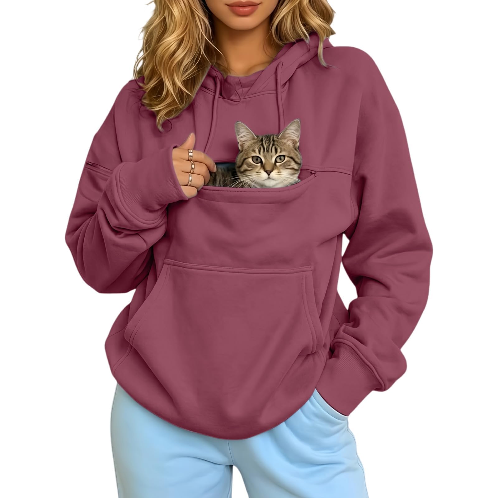 Cat Hoodie with Pouch Zip Front Sweatshirt Kangaroo Pocket Pet Sweatshirt