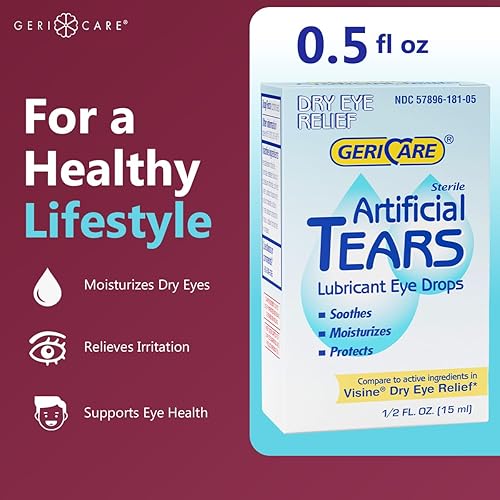 Miniatura 4 de GeriCare Lágrimas lubricantes artificiales, gotas calmantes de hidratación de ojos, fórmula lubricante ocular de larga duración, botella de 0.5