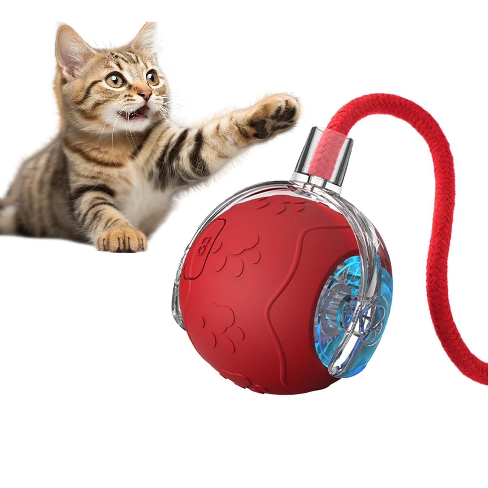 Juguetes para Gatos， Divertido Juego for Mascotas - Juguete for Gatos con Bola móvil de Silicona Cuerda | for Ejercicios enriquecimiento Juegos en Interiores(Red)