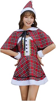 Amazon Mrcos サンタコス サンタワンピース クリスマス サンタ コスプレ レディース 3点セット チェック格子縞 コスチューム 衣装 仮装 肌触り ワンピース 帽子付き マント クリスマス パーティー かわいい M コスプレ 仮装 通販