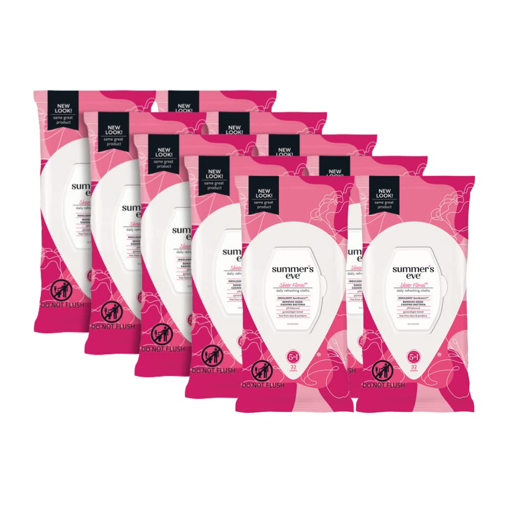 Summer's Eve Feminine Cleansing Cloths, Sensitive Skin, Sheer Floral 32 ea (Pack of 10)