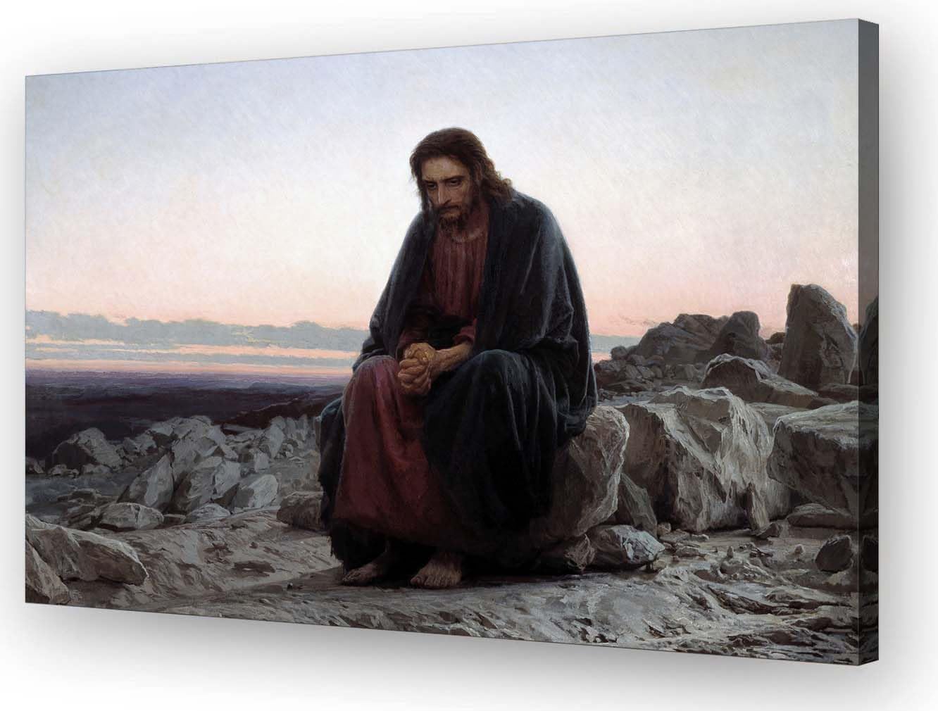 Wallpicss Jesus Wall Art Framed Prayer Poster Vintage Christ in The Desert Famous Paintings Canvas Wall Hanging Art Prints Realism Posters for Room Wall Decor 12x18 inches