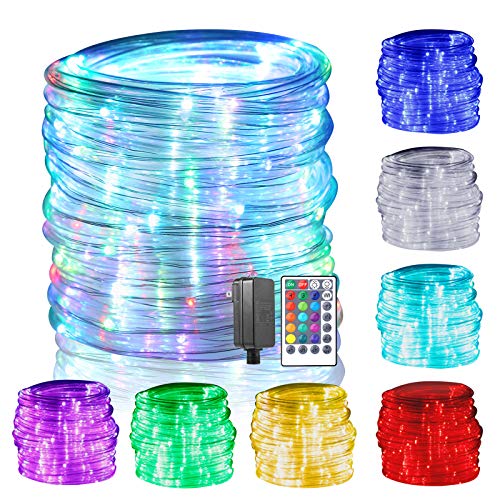 LED Rope Lights, GreenClick 150 LED 17 Colors Changing Rope Lights Connectable with Remote Timer Dimmable Waterproof Twinkle Tube Rope Lights for Wedding Christmas Party Indoor Outdoor Decorations