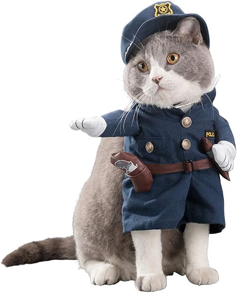 SEHOOペット服 コスプレ 可愛い 猫服 犬用 面白い コスチューム 警察 警察 騎士 ハロウィーン クリスマス 二足歩行(警察、S) - 1