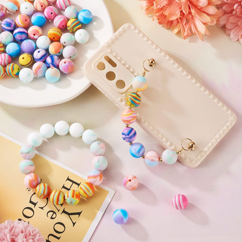 Cheriswelry 50Pcs Rainbow Color Silicone Beads 15mm Round Silicone Loose Beads for DIY Keychain Necklace Bracelet Making DIY Crafts - Image 4