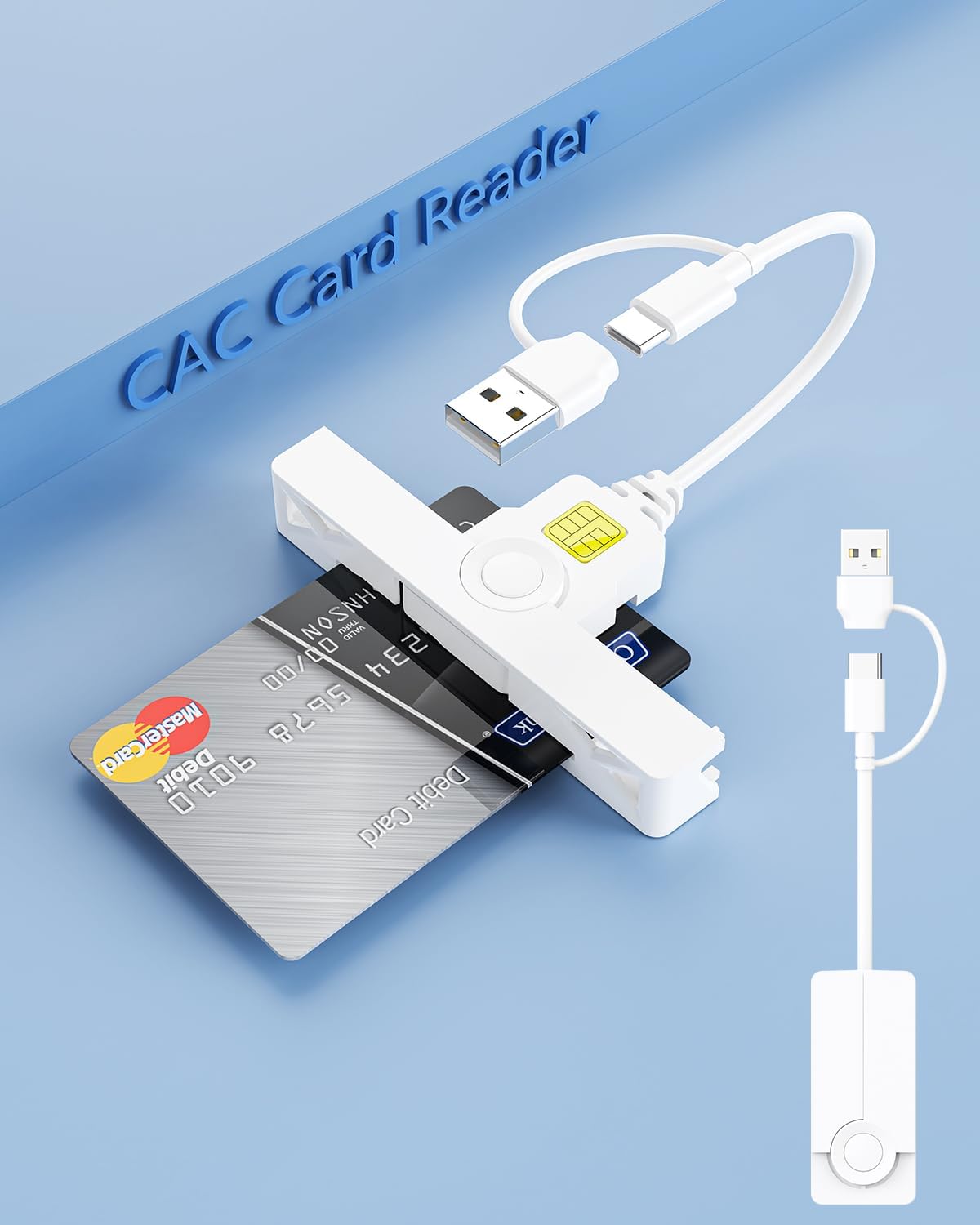 2in1 Electronic CAC Card Reader,USB C + USB-A Military SIM Smart Card Reader,Mini Foldable DOD Military Card Reader USB Smart Card Reader Compatible with Windows 10 11/Mac OS/Linux,Plug and Play