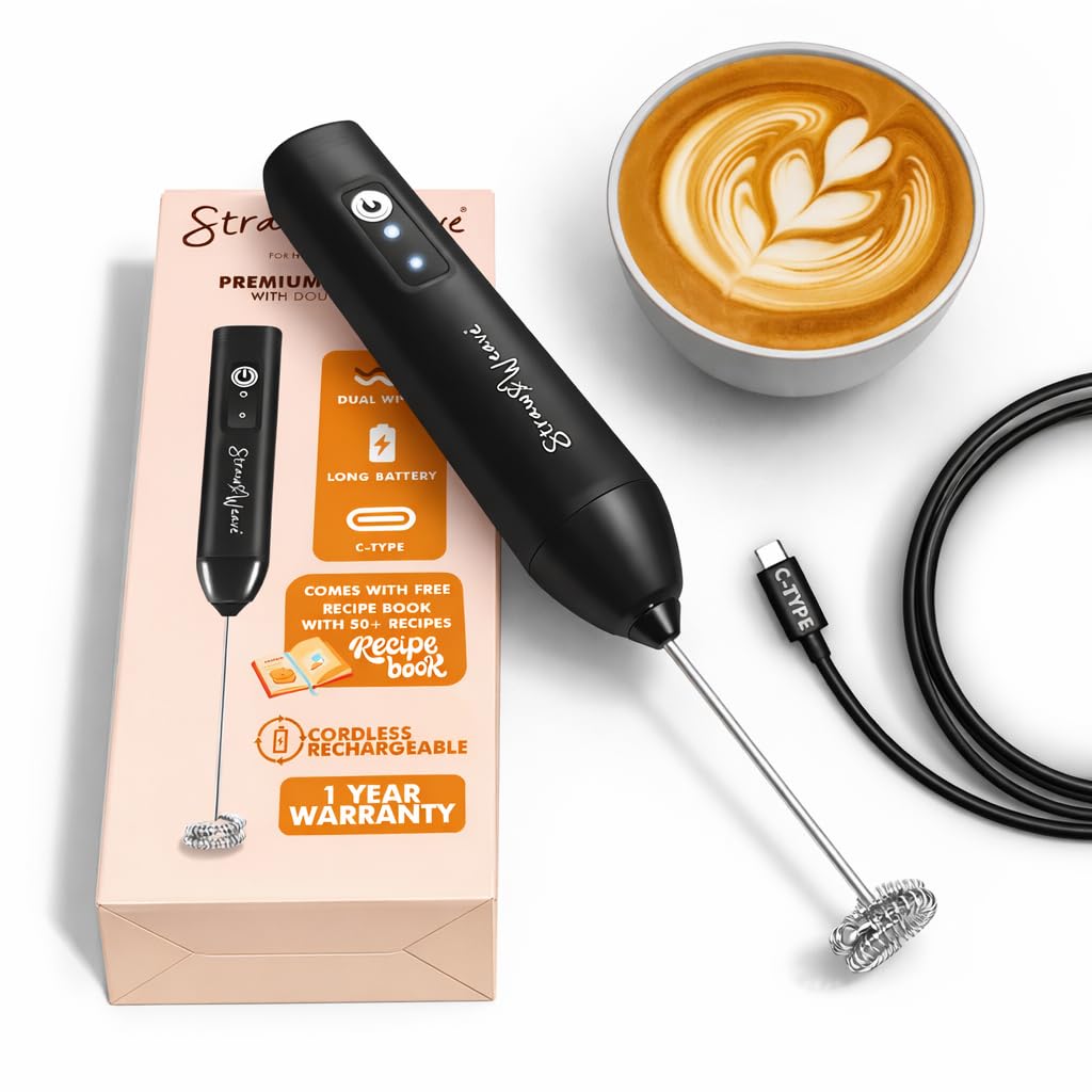 Coffee Frother Electric Rechargeable Big Battery | Coffee Maker Machine for Home | Whisker & Beater | 1 Year Warranty