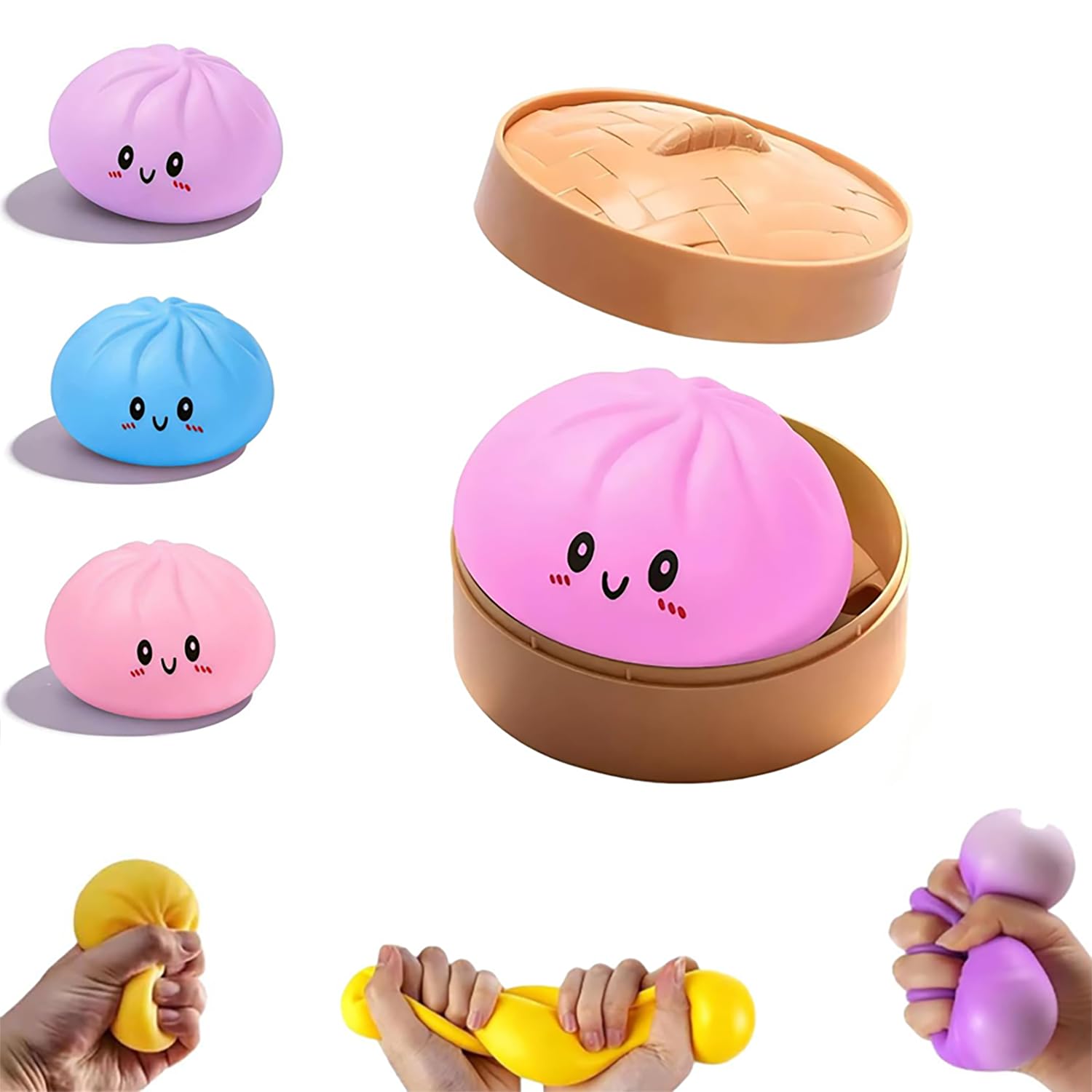 Dumpling Squishy mit Dampfgarer, Lustiges Antistressbälle Stressball-Squishy-Dumpling Für Erwachsene, Party Geburtstage Geschenke Dekoration (1 Stück Rosa)