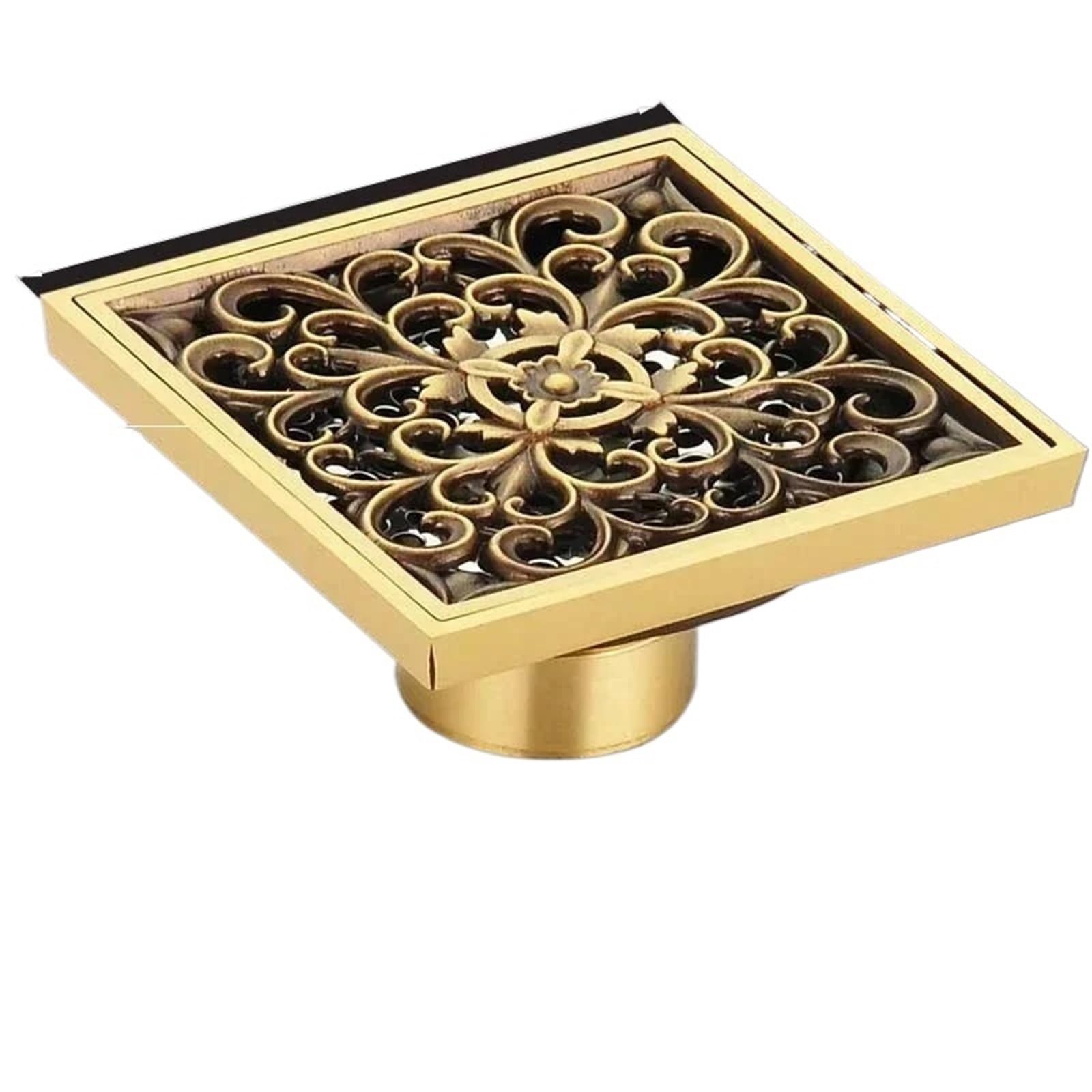 Floor Drain Antique Euro Square Floor Drains Deodorant Drain Strainer Cover Brass Shower Hardware Bathroom Accessories for Hair Waste Bathroom(Type A)