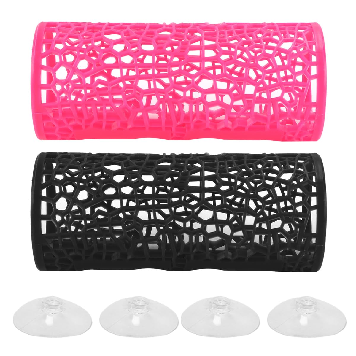 Laroal 2PCS Betta Fish Tunnel, Hollow Fish Hideout Resting Tube With Suction Cup Aquarium Decorations(Black,Pink)