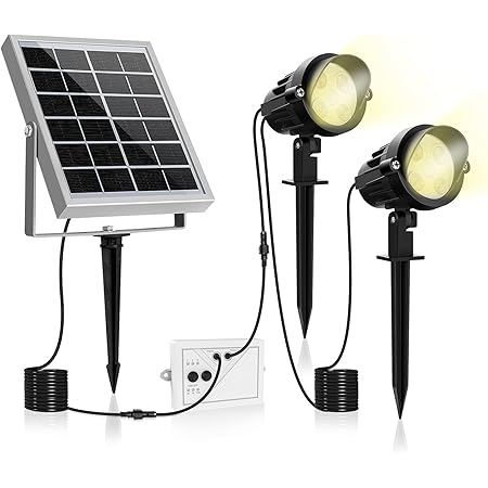 Amazon Meikeeソーラー Ledガーデンライト アウトドア スポットライト 太陽光パネル充電 庭園照明 防犯対策ip66防水 3000k 150lm 2 光センサー自動点灯 消灯 玄関先 庭 車道 歩道のライトアップライト ペンダントに最適 電球色 スポットライト