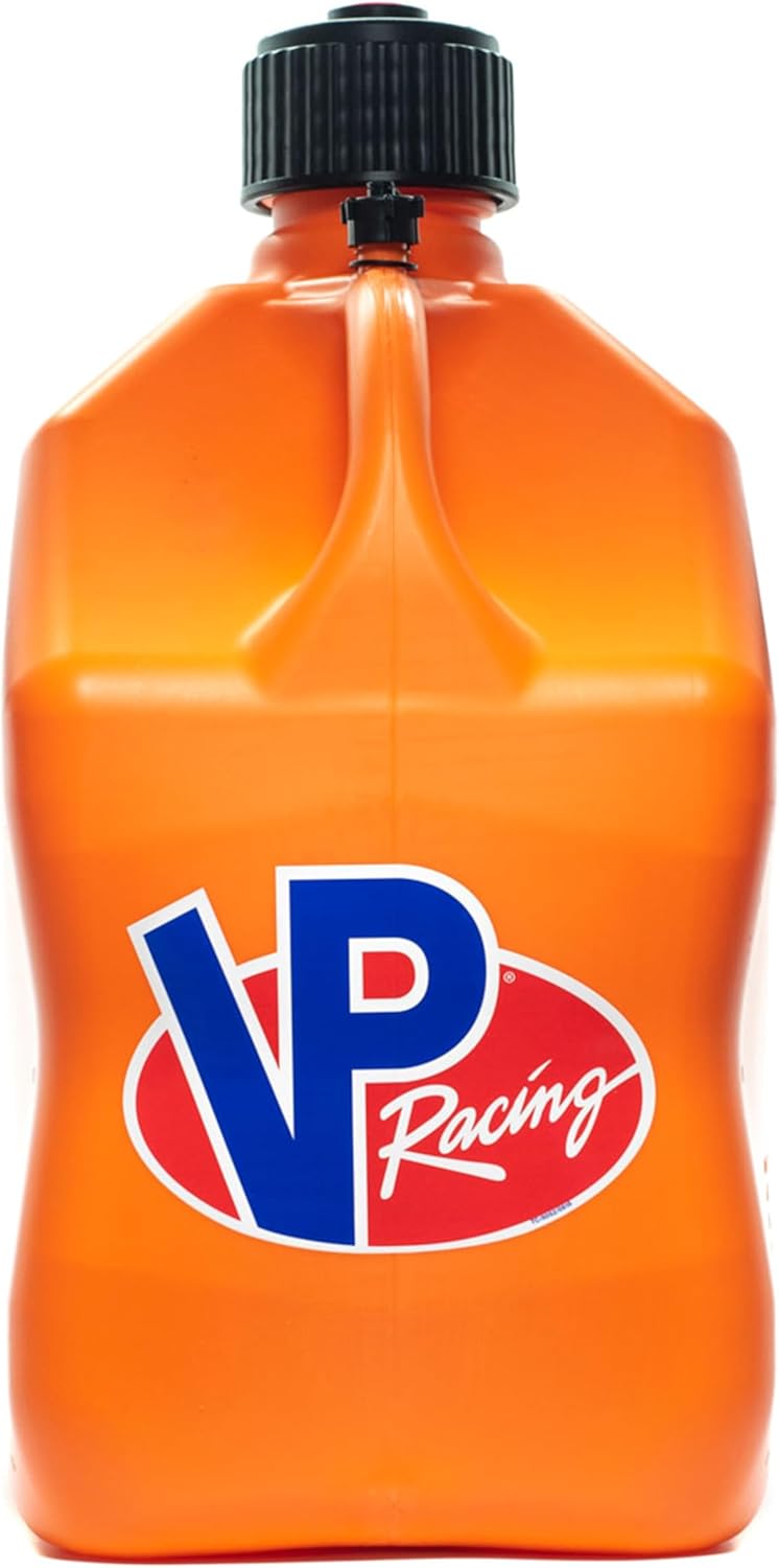 VP Racing 5 Gallon Square motorsport Container Orange with 2 Deluxe Filler Hoses (2 Pack)