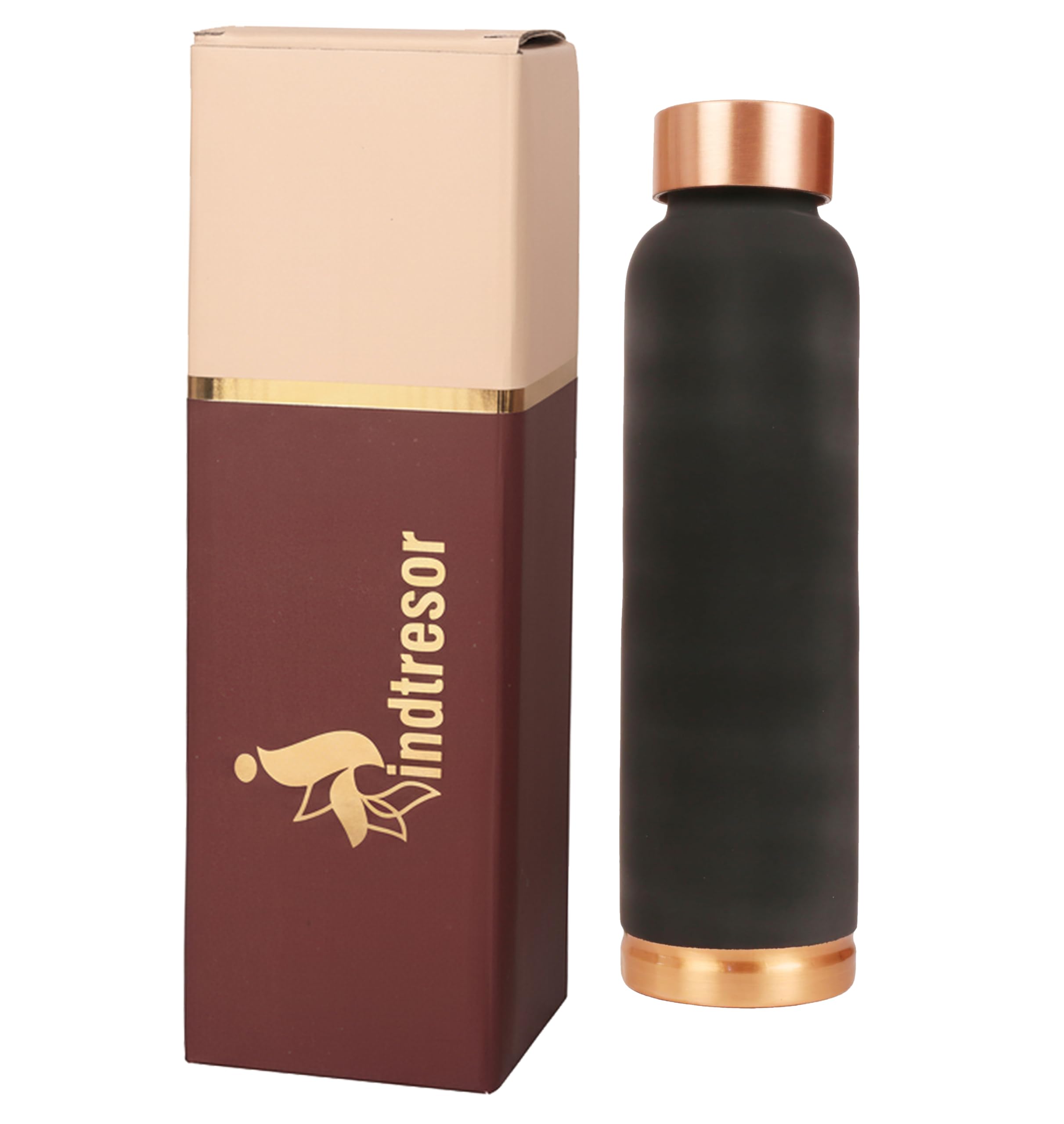 Bouteille d'eau en cuivre pur Fabriquée à la main - Bienfaits ayurvédiques pour la santé - 33 OZ Facile à transporter pour le sport, l'école - Finition mate noir de jais en émail vintage.