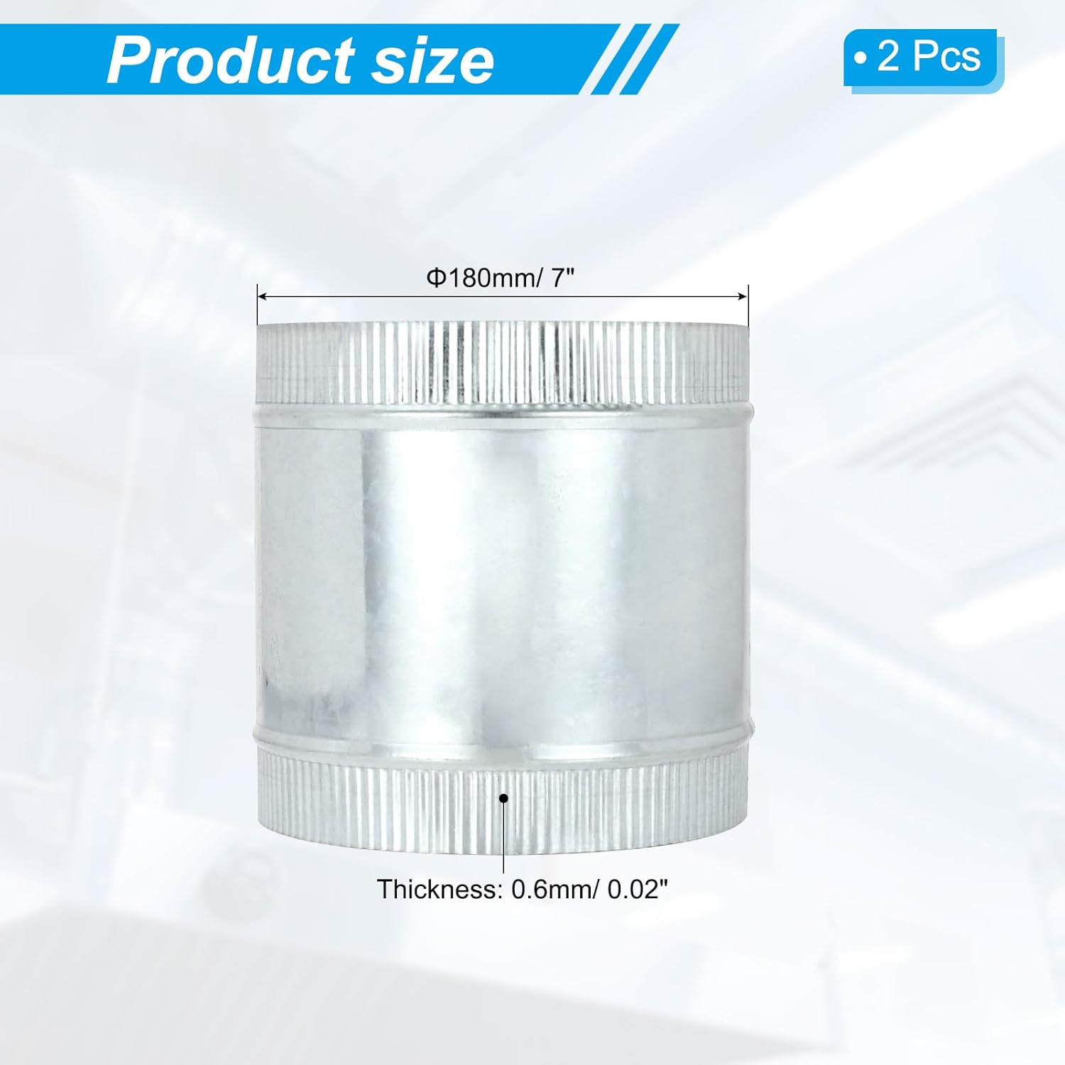 PATIKIL 7 Inch Duct Connector Coupling, 2 Pcs Galvanized Steel Straight Dryer Vent Coupler Flexible Ducting Collar Connector Round Crimped Ventilation Duct Extension for HVAC System Pipe