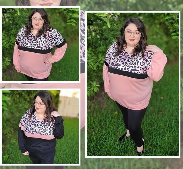 Image of TIYOMI Plus Size Tops for Women Raglan Long Sleeve V Neck T Shirts Casual Color Block Leopard /Floral Tops Winter Tee Shirt