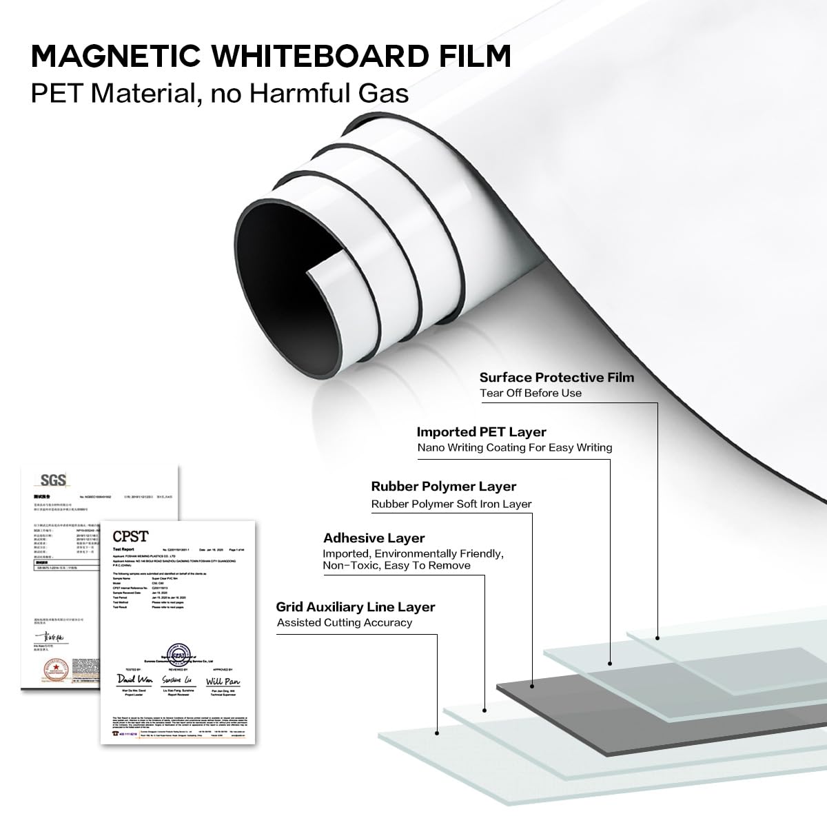 Film Tableau Blanc Autocollant - Amovible, Réutilisable, Découpable (60cm X 2m)