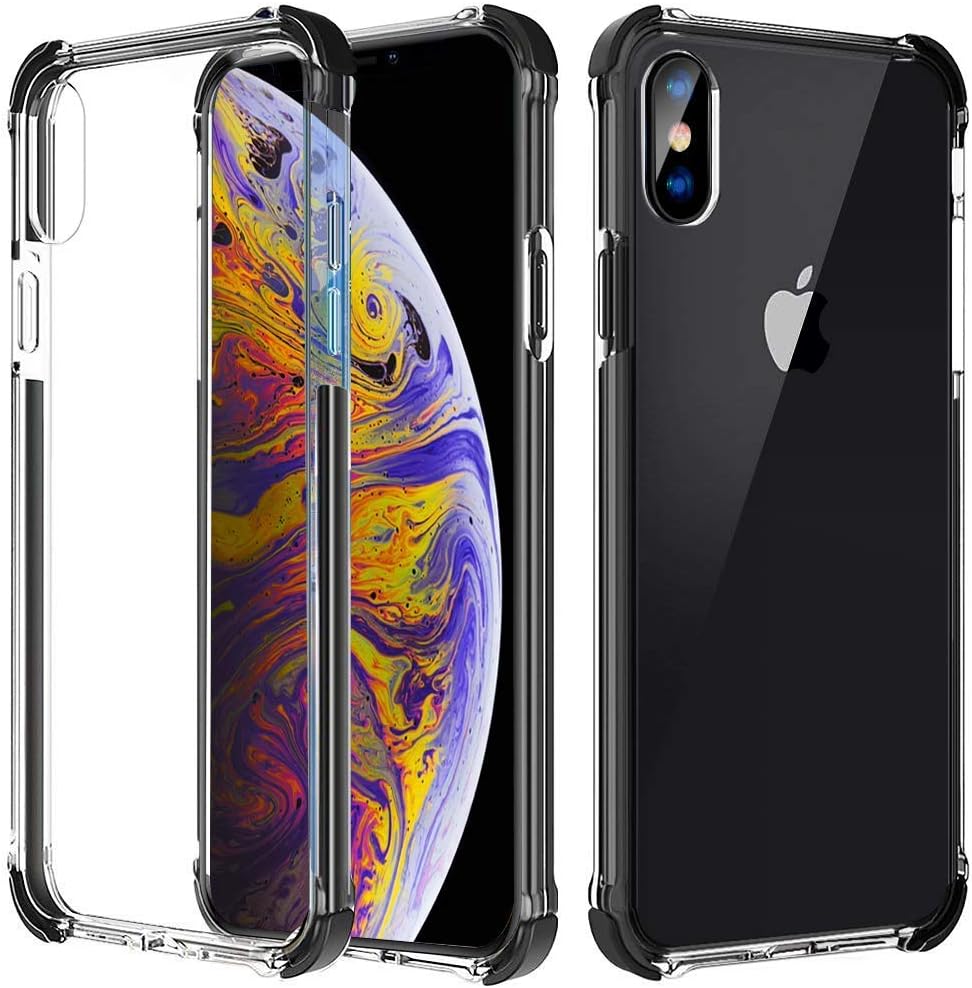 Vproof iPhone Xs Max Case, Transparent Slim Protective Case Cover, Hybrid Hard PC Back + Reinforced TPU Bumper Frame with Corner Drop Absorption for Apple iPhone Xs Max 6.5 Inch 2018 (Black Clear)