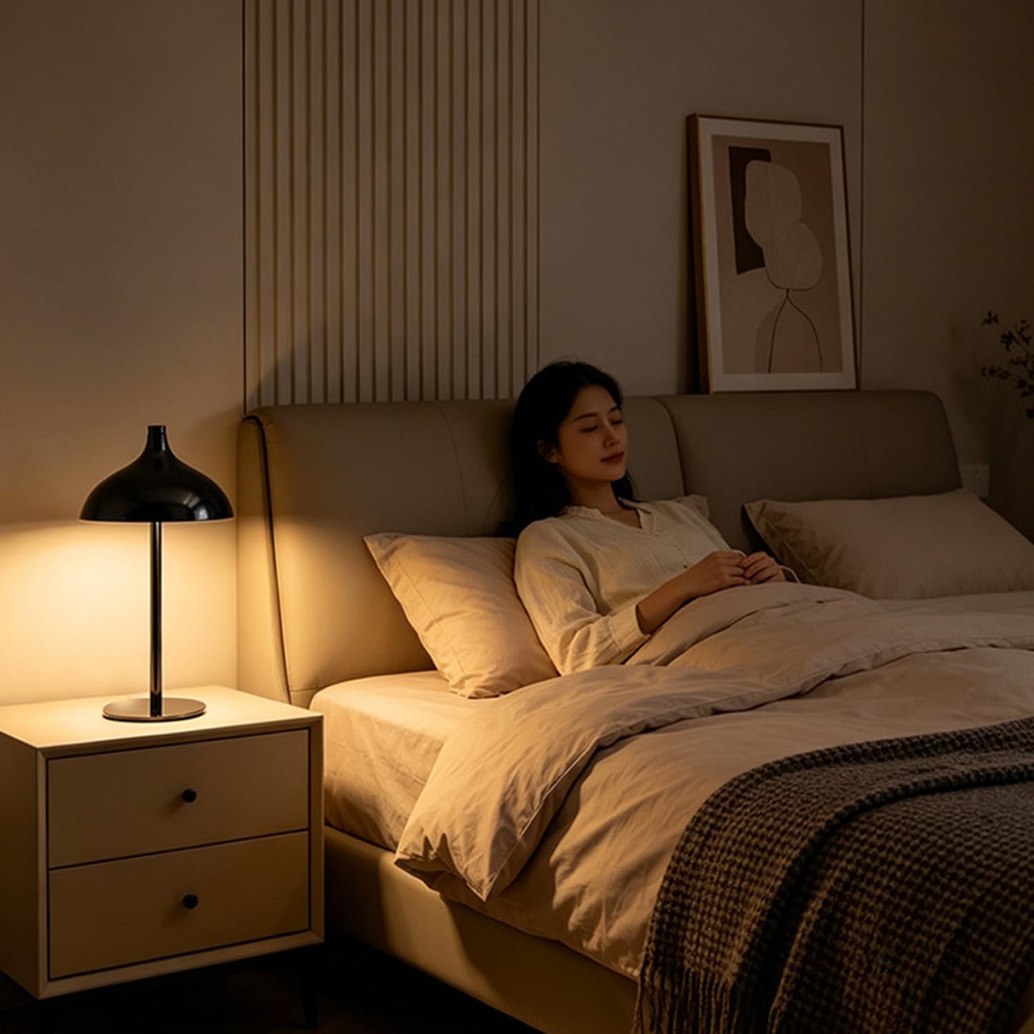 LED Tischlampe Akku USB Aufladbar Modern Kabellos Tischleuchte Tragbare 3 Farbtemperaturen Dimmbar Nachttischlampe Metall Nachtlicht Batteriebetrieben Pilzlampe für Schlafzimmer Restaurant Bar,Schwarz