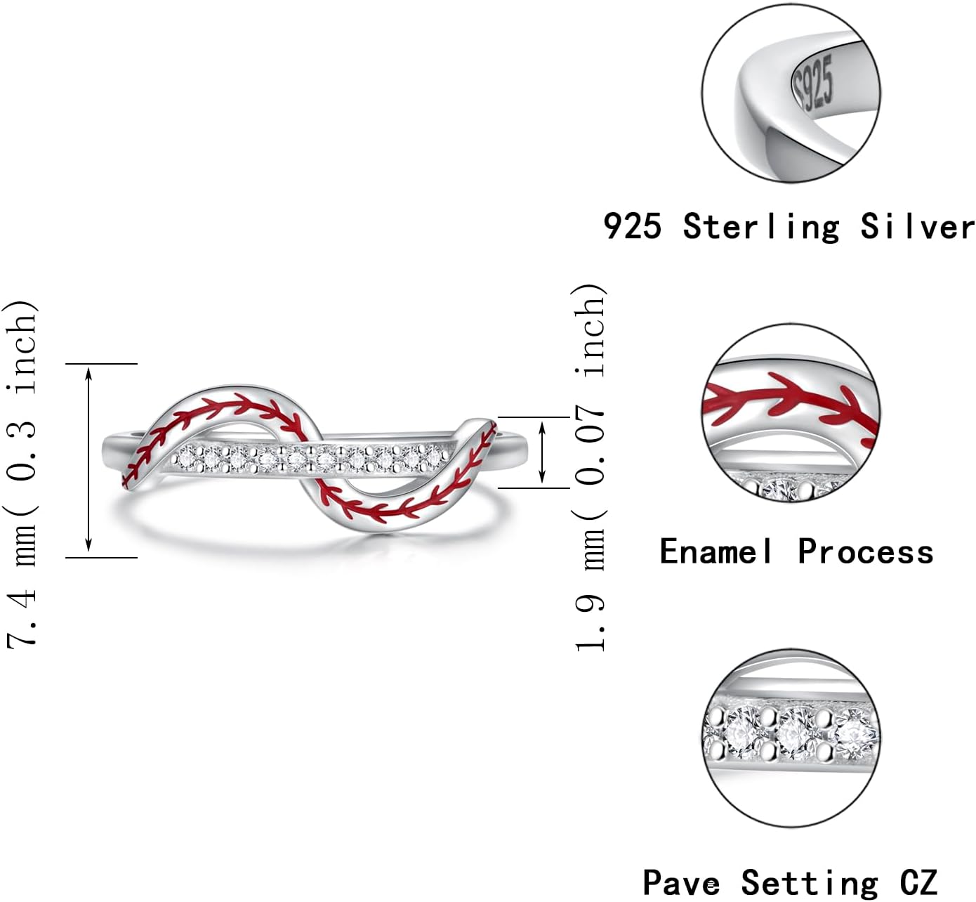 Sterling Silver Baseball Softball Volleyball Football Ring Sports Rings Jewelry Gifts for Women Player Team
