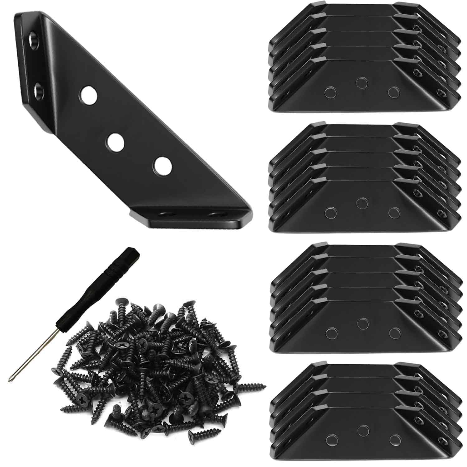 Wopanxye 20 Pack Black Triangular Corner Connectors for Wood, Universal Furniture Brackets, Hardware Metal Corner Braces with Screws, for Wood Furniture, Desk, Chairs, Shelf, Drawers, Cabinets