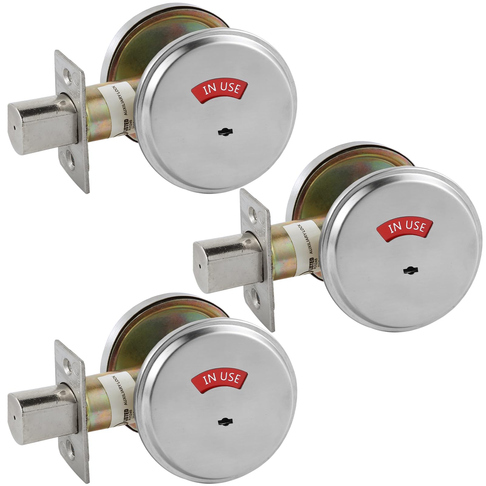 HISAFE in-Use/Vacant Commercial Deadbolt, Heavy Duty Satin Chrome Grade 2 Privacy Indicator Deadbolt for Bathroom/Office, UL3 Hour Fire Rated, Left&Right Handed, 2 3/4" Backset, 3 Packs