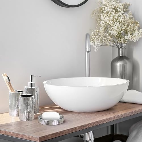 Miniatura 4 de Blue Donuts Juego de accesorios de baño, soporte para cepillo de dientes, dispensador de jabón, plata, cerámica, 4 piezas